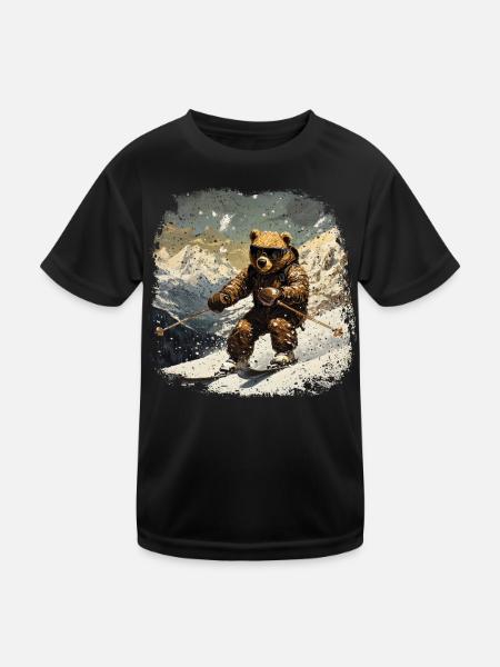 Bären Ski - Kinder Funktions-T-Shirt - Schwarz