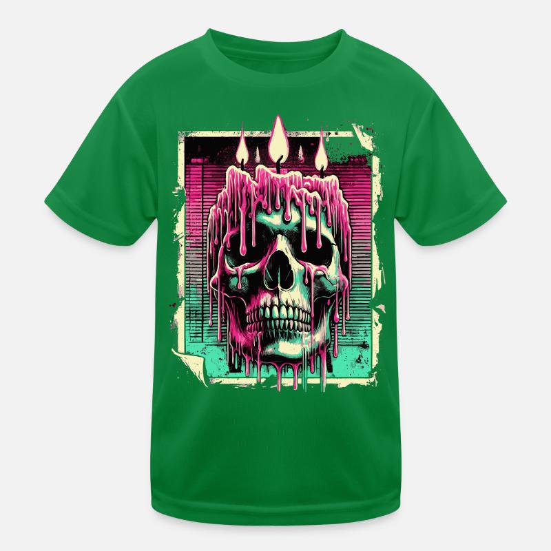 Melting Candle Skull - Neon Gothic Art Kids Functional T-Shirt