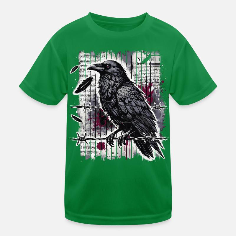 Raven on Barbed Wire - Gothic Dark Art Kids Functional T-Shirt