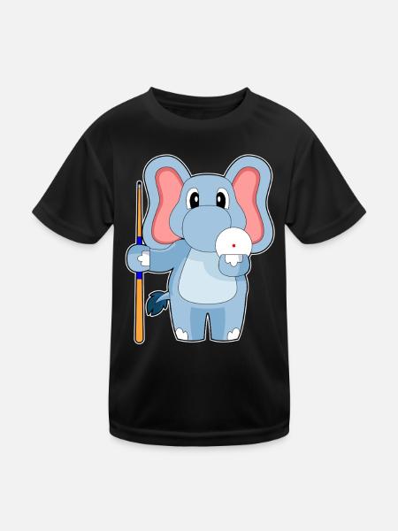 Elefant Billiard Queue - Kinder Funktions-T-Shirt - Schwarz - Vorne