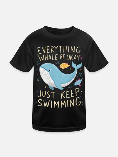 Whale Be Okay - Kinder Funktions-T-Shirt - Schwarz - Vorne