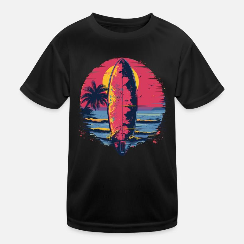 Surfbrett Synthwave Kinder Funktions-T-Shirt