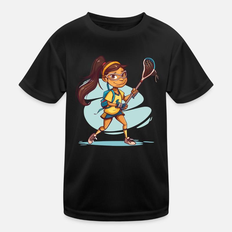Cartoon Lacrosse Mädchen Kinder Funktions-T-Shirt