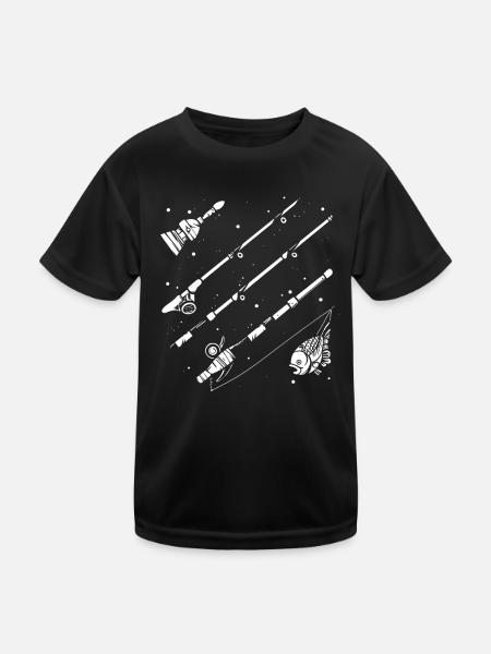 Fischerei Zeichnung - Kinder Funktions-T-Shirt - Schwarz - Vorne