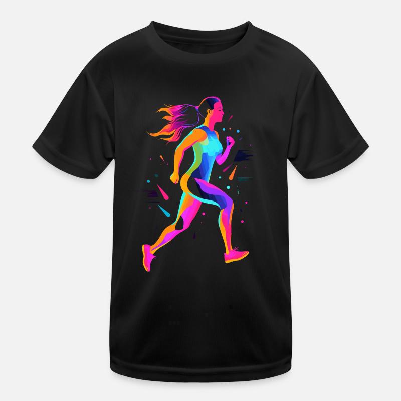 Läufermädchen Retrowave - Kinder Funktions-T-Shirt - Schwarz