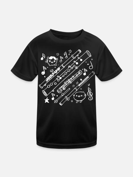 Flöte Cartoon Look - Kinder Funktions-T-Shirt - Schwarz - Vorne