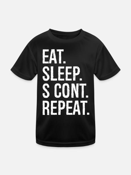 eat sleep s cont repeat - Kinder Funktions-T-Shirt - Schwarz - Vorne