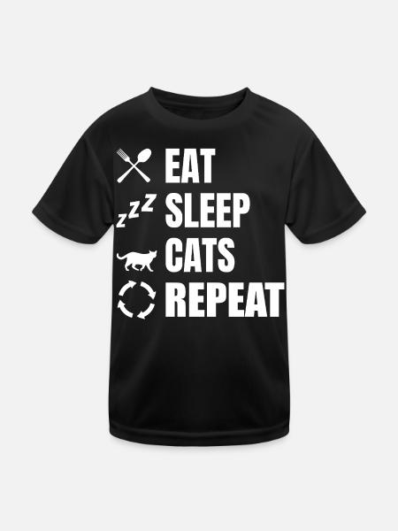 Essen Schlafen Katzen Wiederholen - Kinder Funktions-T-Shirt - Schwarz