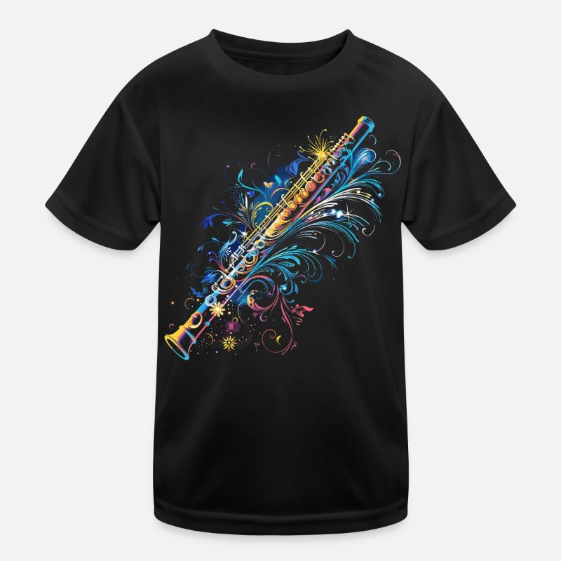 Flöten Comic - Kinder Funktions-T-Shirt - Schwarz