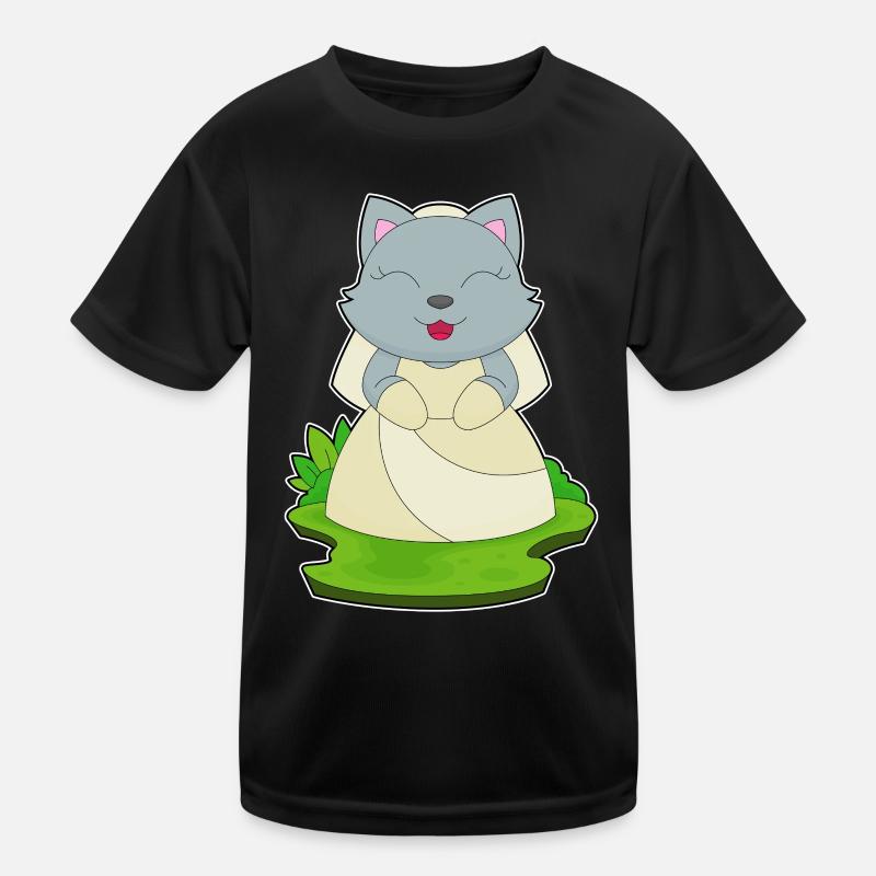 Katze Braut Schleier Hochzeit Kinder Funktions-T-Shirt