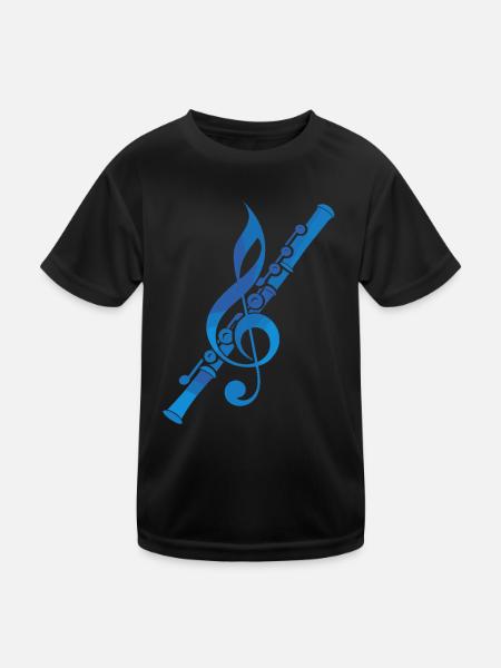 Flötenmusik Grafik - Kinder Funktions-T-Shirt - Schwarz - Vorne