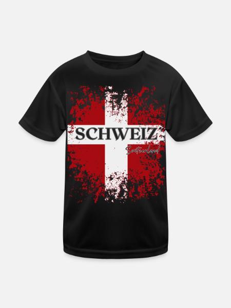 Flagge der Schweiz, Schweizer Stolz - Kinder Funktions-T-Shirt - Schwarz