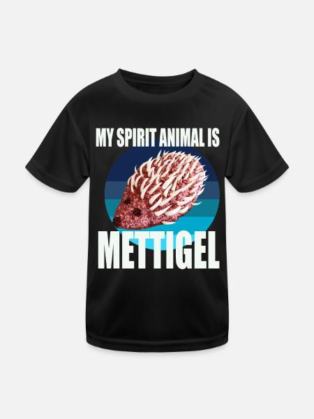 Mein Krafttier ist Mettigel - Kinder Funktions-T-Shirt - Schwarz