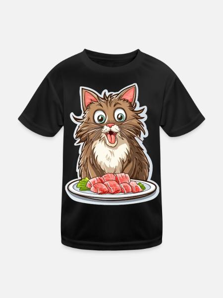 Gourmet-Katze vor seinem Sashimi-Festmahl - Kinder Funktions-T-Shirt - Schwarz - Vorne