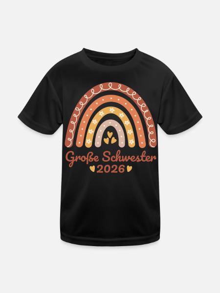 Große Schwester 2026 Regenbogen - Kinder Funktions-T-Shirt - Schwarz