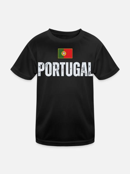 Portugiesische Flagge, Portugiesischer Stolz - Kinder Funktions-T-Shirt - Schwarz - Vorne