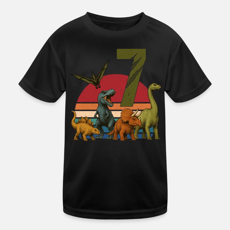 Dino Anniversaire 7 ans Cadeau Dinosaure Rétro T-shirt sport Enfant