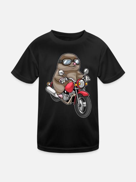 Maulwurf Motorrad - Kinder Funktions-T-Shirt - Schwarz
