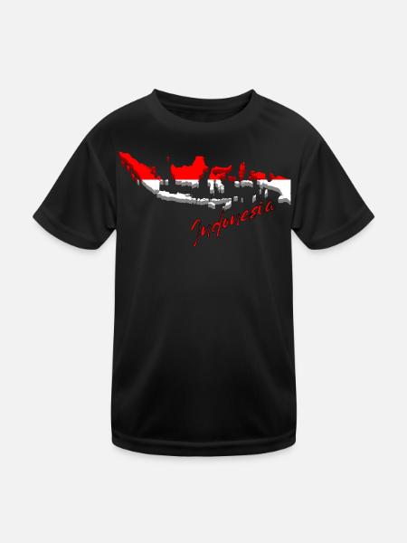 Landkarte von Indonesien, Flagge von Indonesien - Kinder Funktions-T-Shirt - Schwarz - Vorne