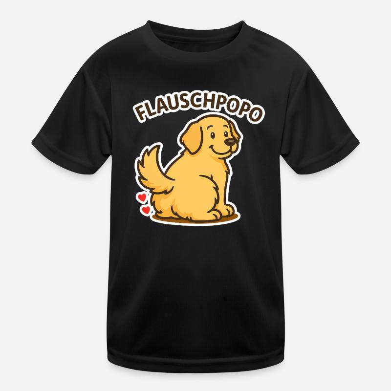 Fluffy butt – Cute dog with fluffy buttocks - Kids Functional T-Shirt - black