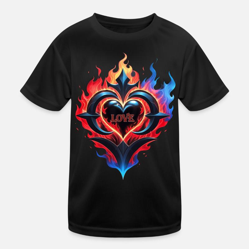 Ein flammendes Herz, das Feuer der Liebe. Kinder Funktions-T-Shirt