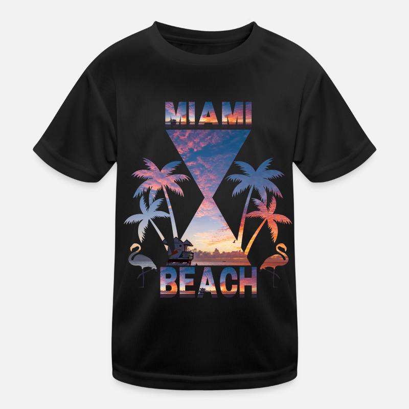 Miami Beach Sunset Silhouette Design Kids Functional T-Shirt
