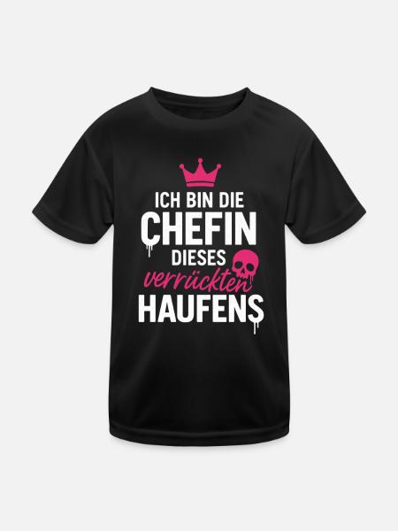 Ich Bin Die Chefin dieses Verrückten Haufens - Kinder Funktions-T-Shirt - Schwarz - Vorne