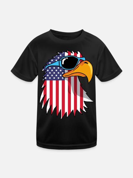 Eagle and American Flag - Kids Functional T-Shirt - black - Front