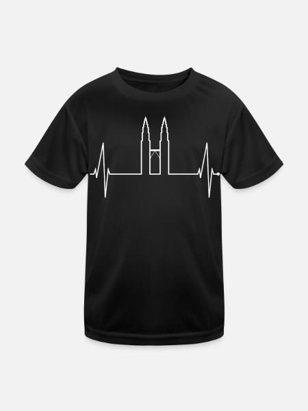 Kuala Lumpur Skyline Herzschlag Malaysia Love KLCC - Kinder Funktions-T-Shirt - Schwarz - Vorne