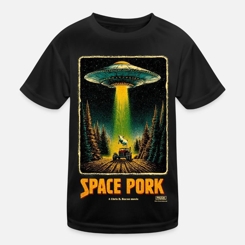 Space Pork - Kinder Funktions-T-Shirt - Schwarz