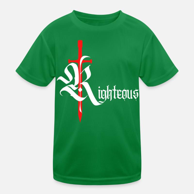 Gothic Righteous Design with Sword with white text Kids Functional T-Shirt