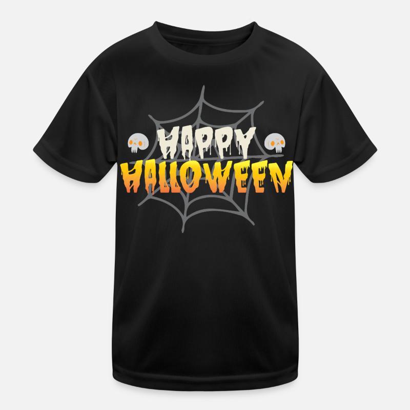 Happy Halloween with spider web and skull Kids Functional T-Shirt