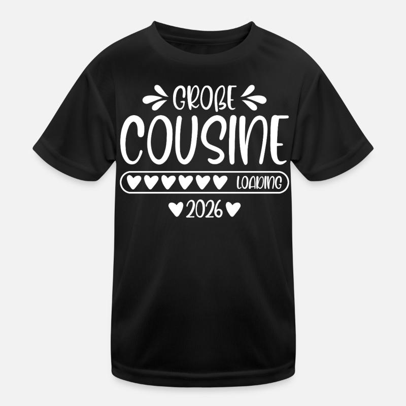 Große Cousine 2026 loading - Kinder Funktions-T-Shirt - Schwarz