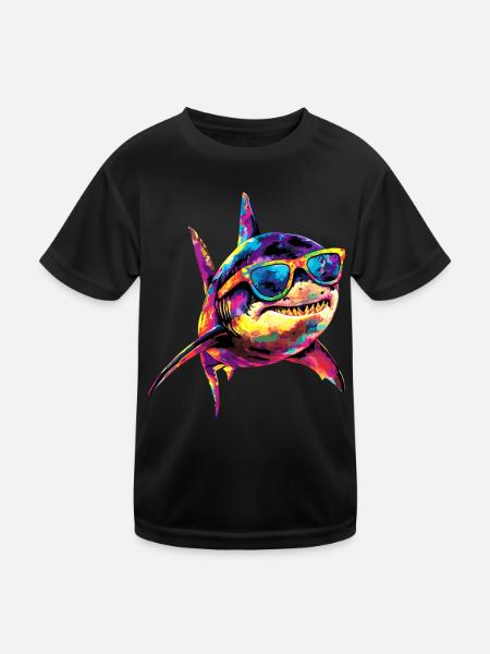 Hai Haifisch Tigerhai Taucher Süße Haie Weißer Hai - Kinder Funktions-T-Shirt - Schwarz - Vorne