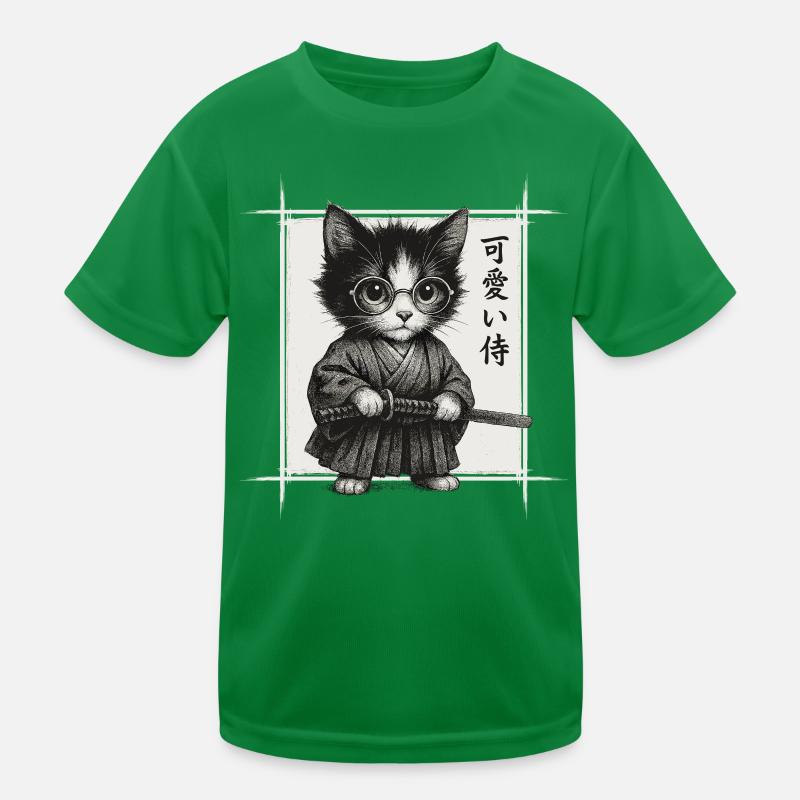 Samurai Katze Japanischer Kunst, Lustiges Kätzchen Kinder Funktions-T-Shirt
