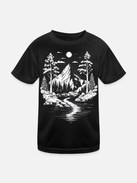 Naturliebhaber Berg Natur Landschaft Bäume Fluss - Kinder Funktions-T-Shirt - Schwarz - Vorne