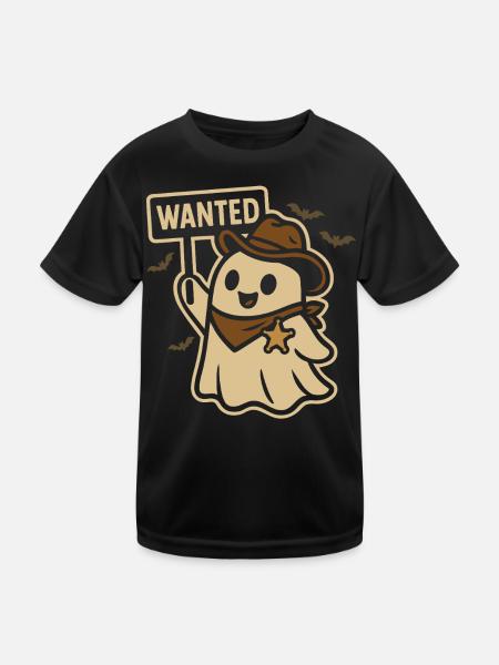 Halloween Geist Cowboy Wanted Design - Kinder Funktions-T-Shirt - Schwarz - Vorne