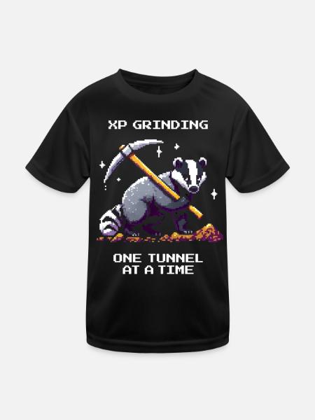 XP farmen – Tunnel für Tunnel | Dachs Buddeln Wald - Kinder Funktions-T-Shirt - Schwarz - Vorne