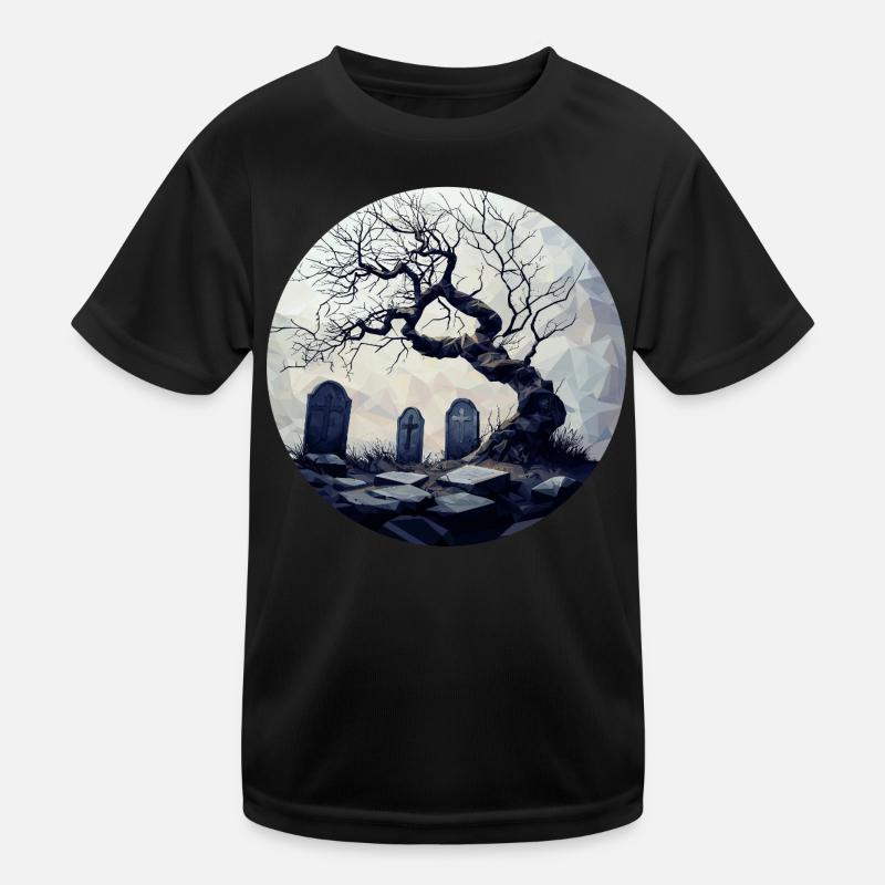 Forgotten gravesite with gnarled tree Kids Functional T-Shirt