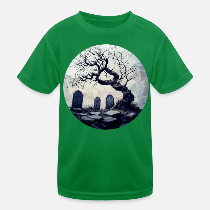 Forgotten gravesite with gnarled tree Kids Functional T-Shirt