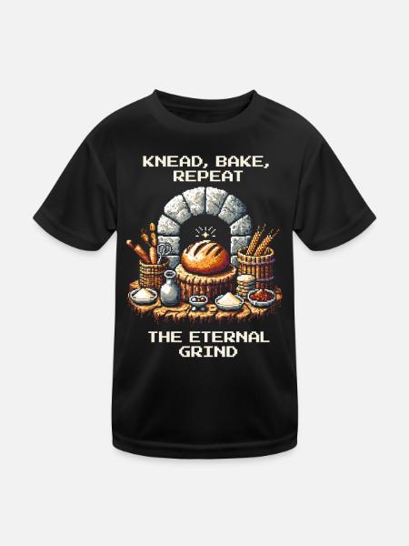 Kneten, Backen, Repeat | Brot backen Humor - Kinder Funktions-T-Shirt - Schwarz - Vorne