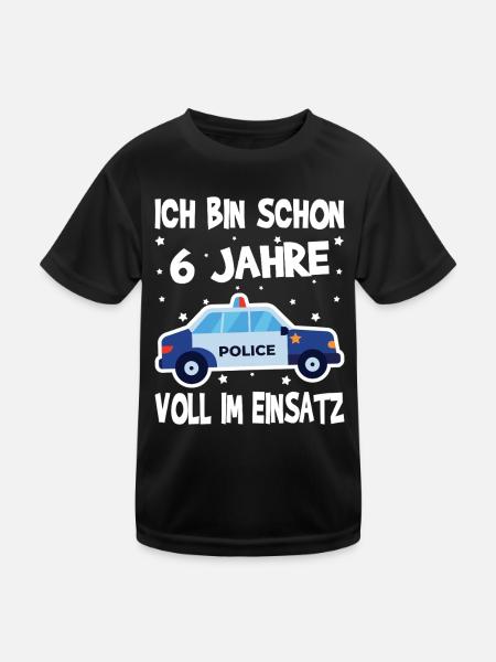 6 Geburtstag Polizei Geschenk Junge 6 Jahre - Kinder Funktions-T-Shirt - Schwarz - Vorne