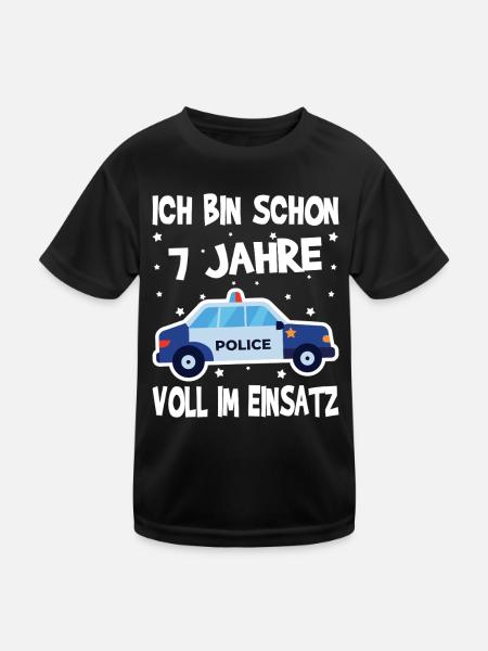 7 Geburtstag Polizei Geschenk Junge 7 Jahre - Kinder Funktions-T-Shirt - Schwarz - Vorne