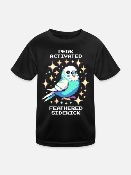 Avantage actif : Acolyte à plumes | Perruche - T-shirt sport Enfant - noir - Devant