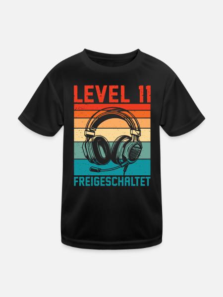 11. Geburtstag Jungen Gamer Level 11 Unlocked - Kinder Funktions-T-Shirt - Schwarz