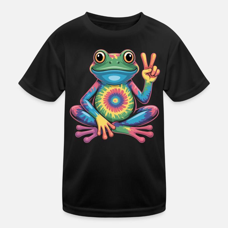 Frog Tie-Dye Hippie Peace Sign Kids Functional T-Shirt