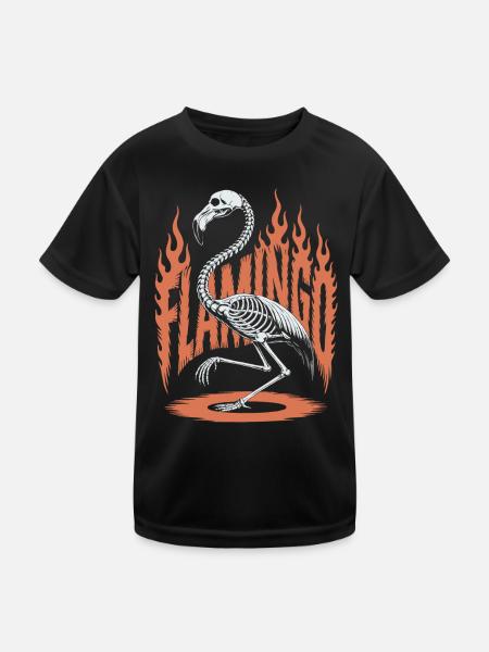 Flamingo Flames Skeleton Halloween - Kids Functional T-Shirt - black - Front
