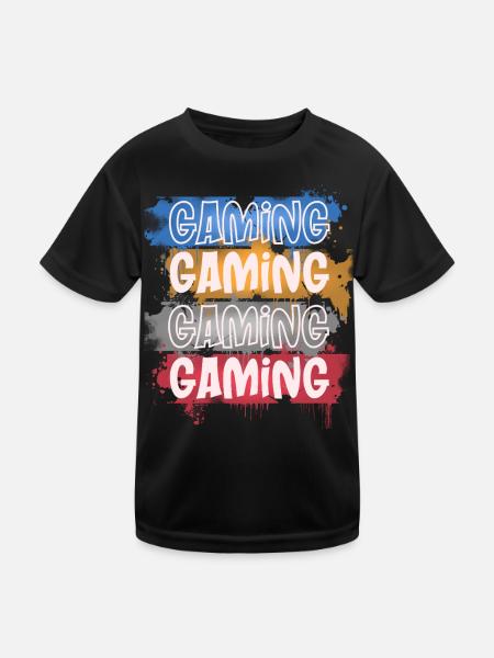 Gaming - Kinder Funktions-T-Shirt - Schwarz - Vorne