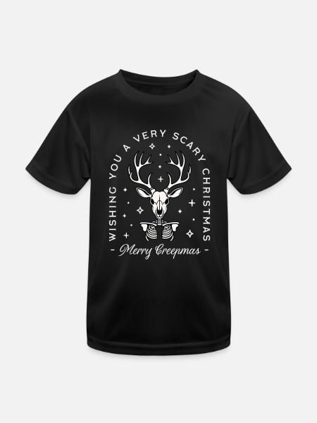 Gruseliges Weihnachten Gothic gruseliges Rentier Skelett - Kinder Funktions-T-Shirt - Schwarz - Vorne