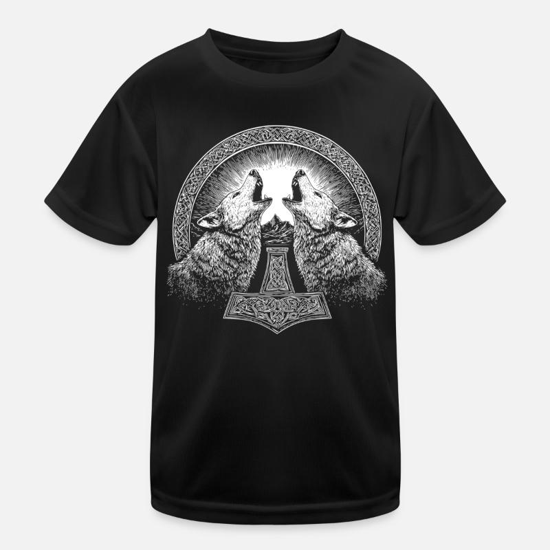 Nordisch Wolf Thor Hammer Wikinger Kinder Funktions-T-Shirt